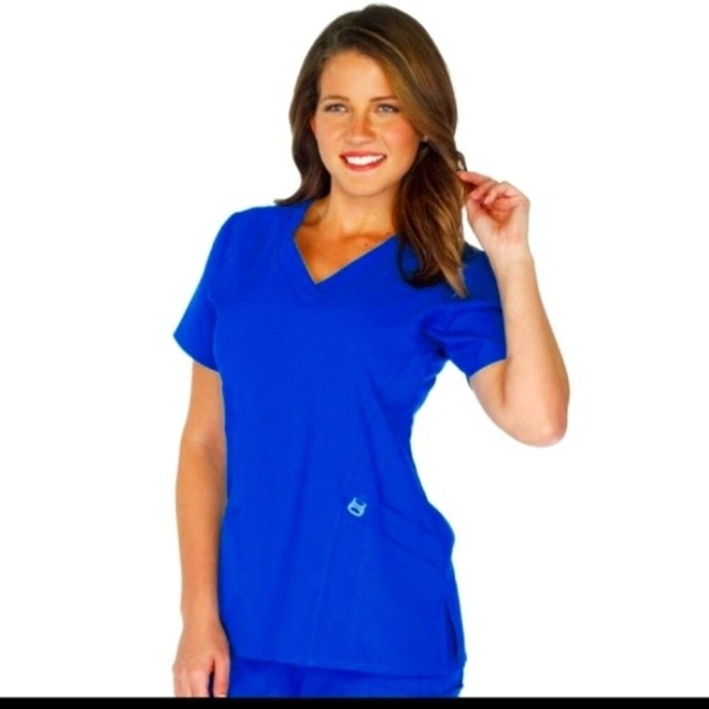 W123 Womens Micro Fiber Blue 4 Pocket V Neck Scrub Top 3XL